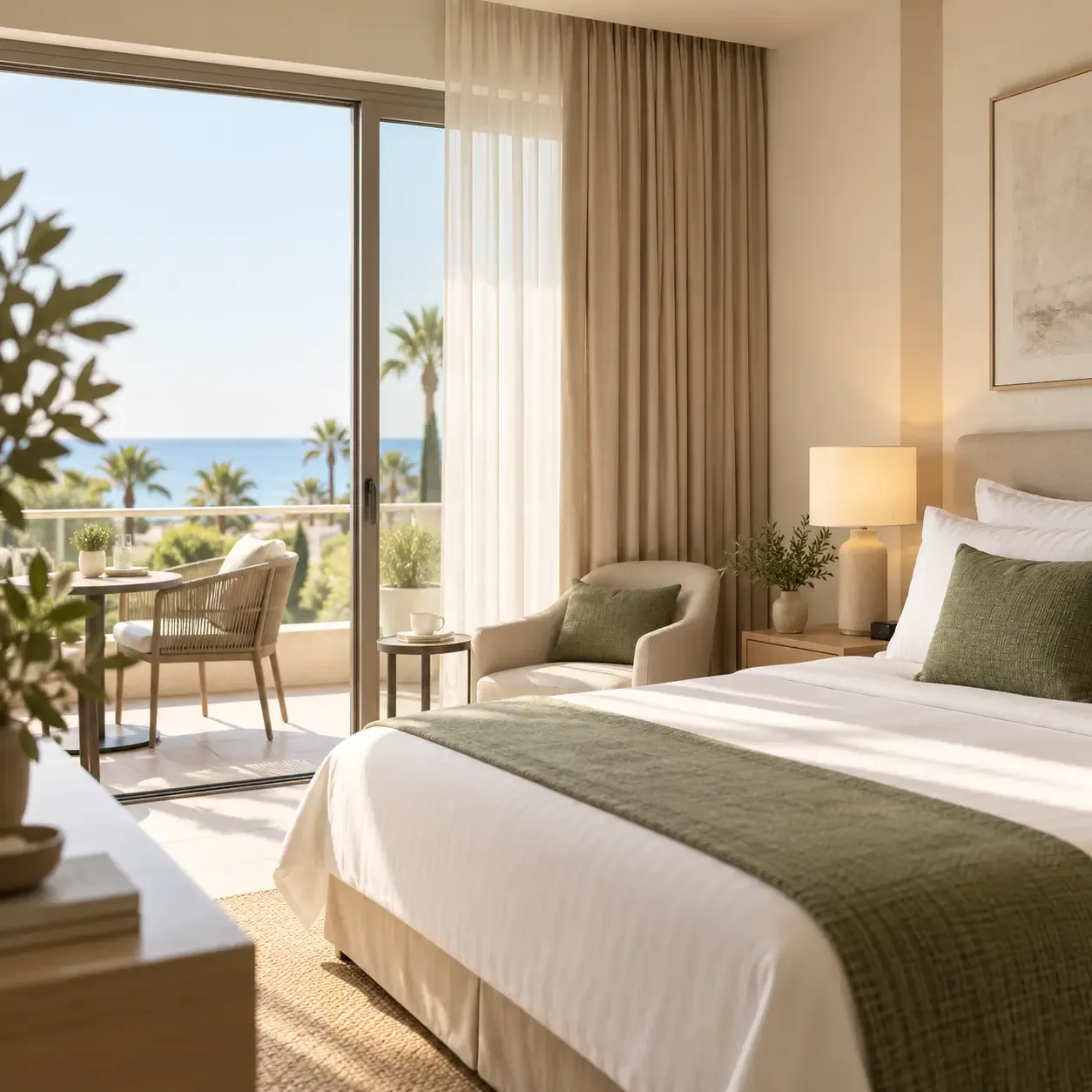 A hotel room in Lara, overlooking the sea
